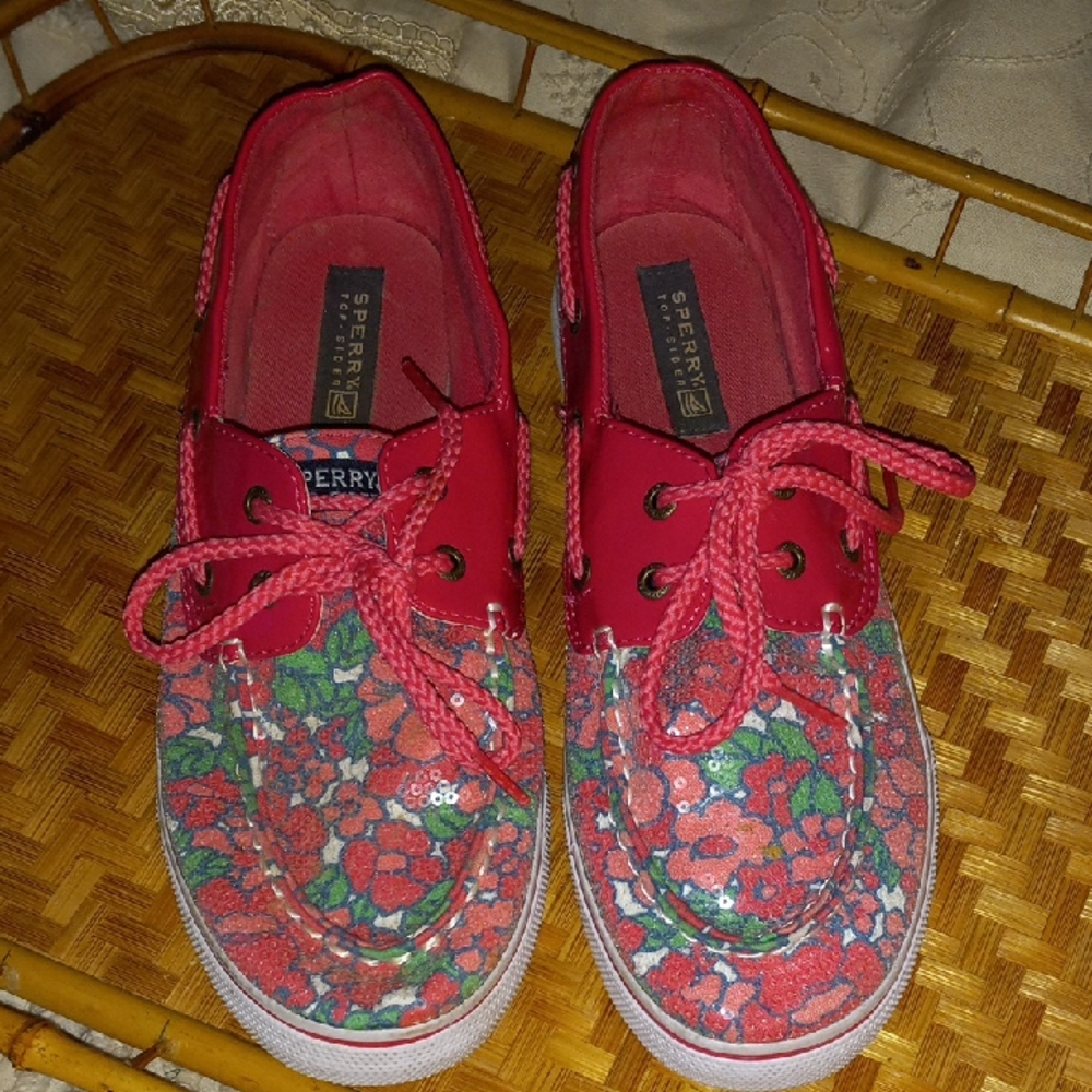 Sperry Top Siders Bahama Teaberry Flowers Floral Sneakers Size 6